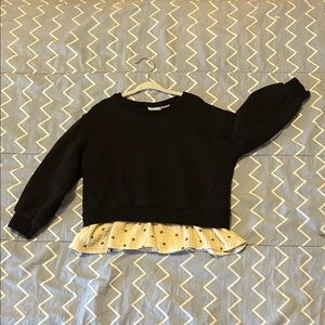 Zara Black Sweatshirt with Cream Polka Dot Hem